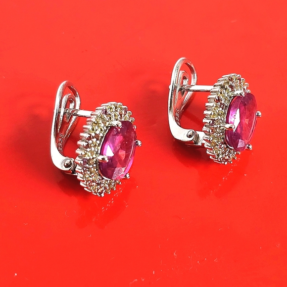 925 Sterling Silver Earrings with Natural Ruby & Sapphires Gemstones - Picture 4 of 14